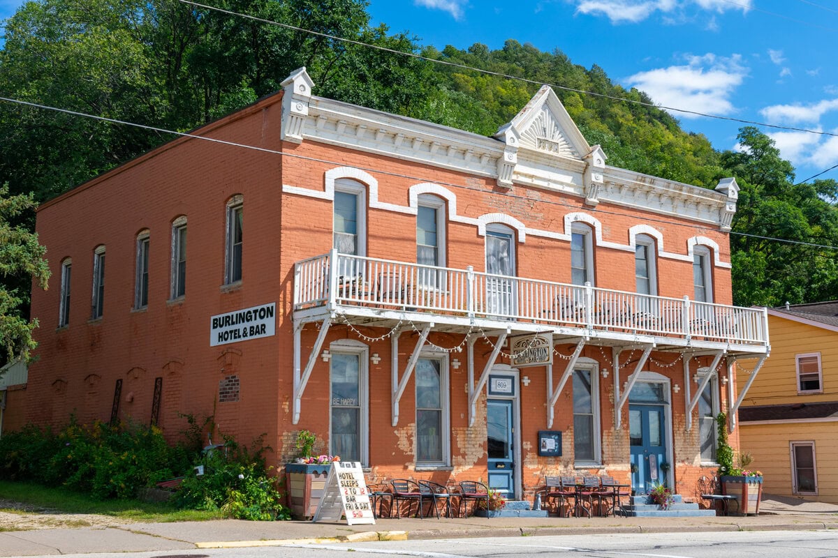 Luxury historic building with a balcony, located in Buffalo County Wisconsin.